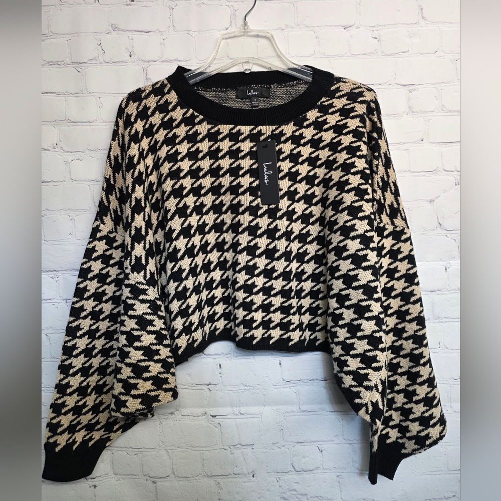 Lulus / Black and Cream Houndstooth Sweater